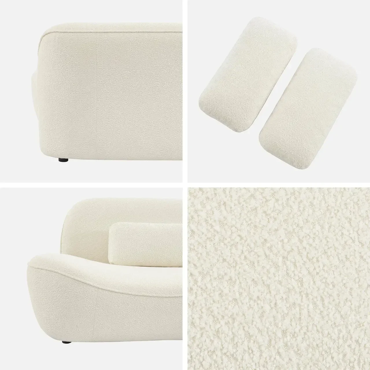 3-Seater Nia Sofa Boucle Fabric Off-White Cream Contemporary Design Eucalyptus Wood