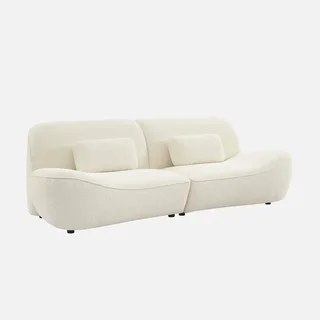 Divano 3 Posti Nia Tessuto Boucle Bianco Crema Design Contemporaneo Legno Eucalipto