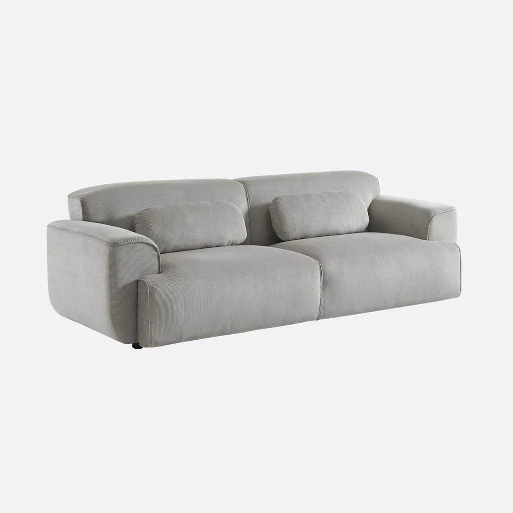 Sofá 3 lugares veludo corduroy greige design minimalista Wallas