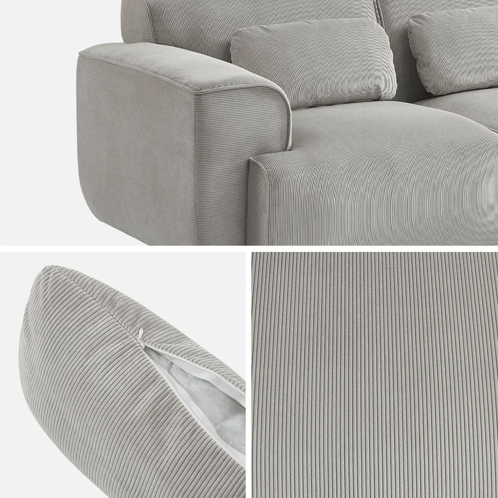 Sofá 3 lugares veludo corduroy greige design minimalista Wallas