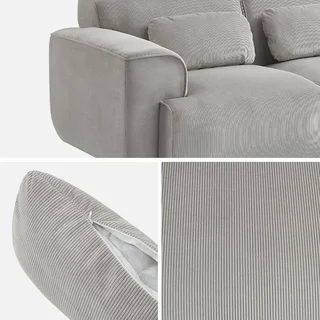 Sofá 3 lugares veludo corduroy greige design minimalista Wallas