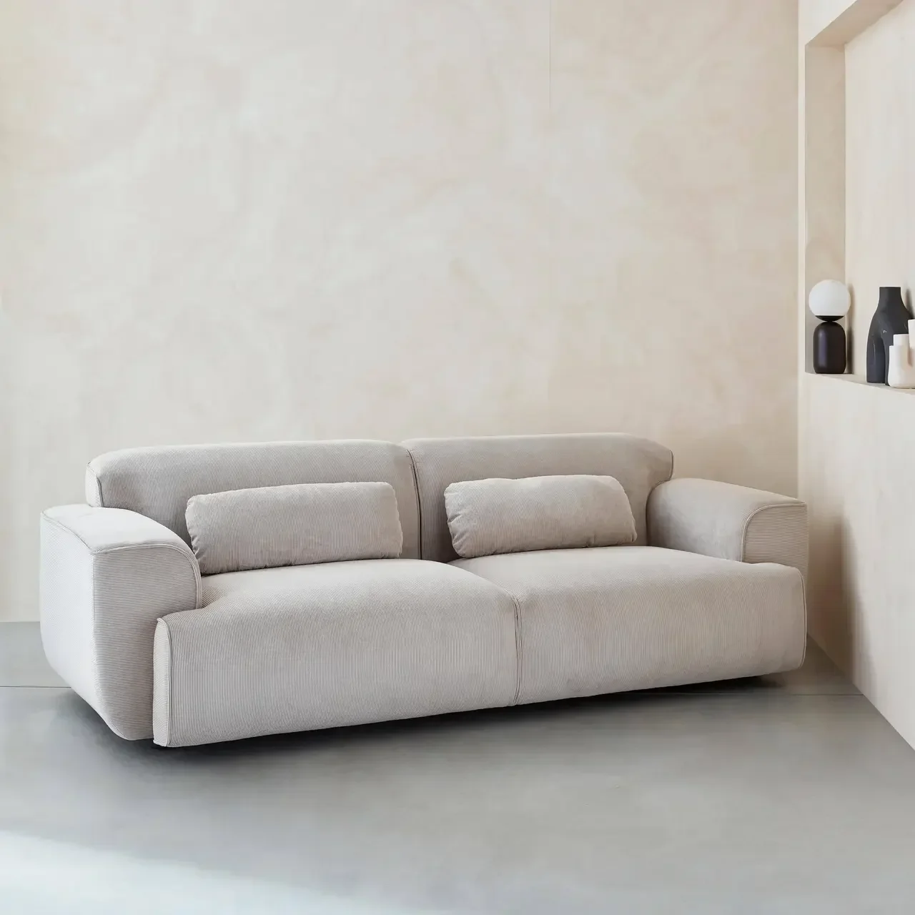 Canapé 3 places Wallas velours côtelé greige design contemporain