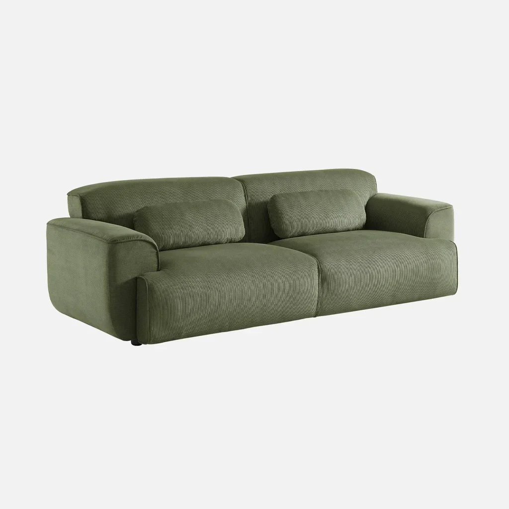 Sofá 3 lugares Wallas veludo canelado greige design contemporâneo