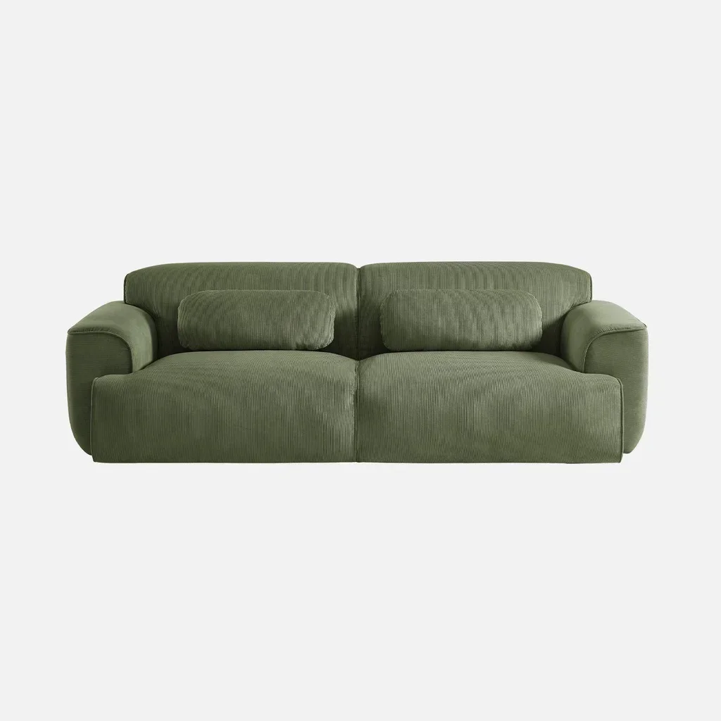 Sofá 3 lugares Wallas veludo canelado greige design contemporâneo