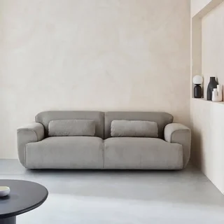 Sofá 3 lugares veludo corduroy greige design minimalista Wallas