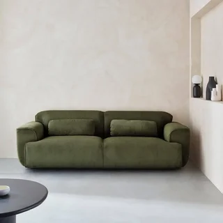 Sofá 3 lugares Wallas veludo canelado greige design contemporâneo