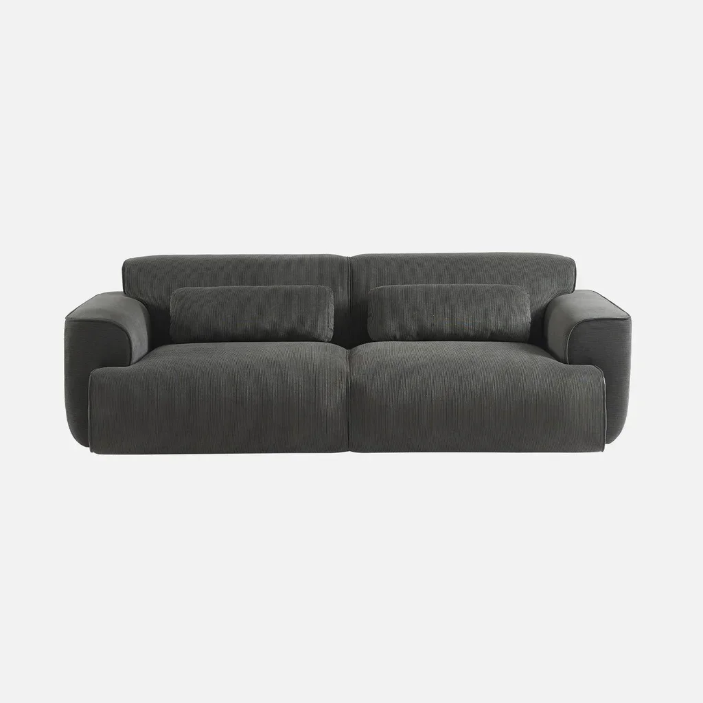 Sofá 3 Lugares Wallas Veludo Cotelê Greige Design Contemporâneo Sala de Estar