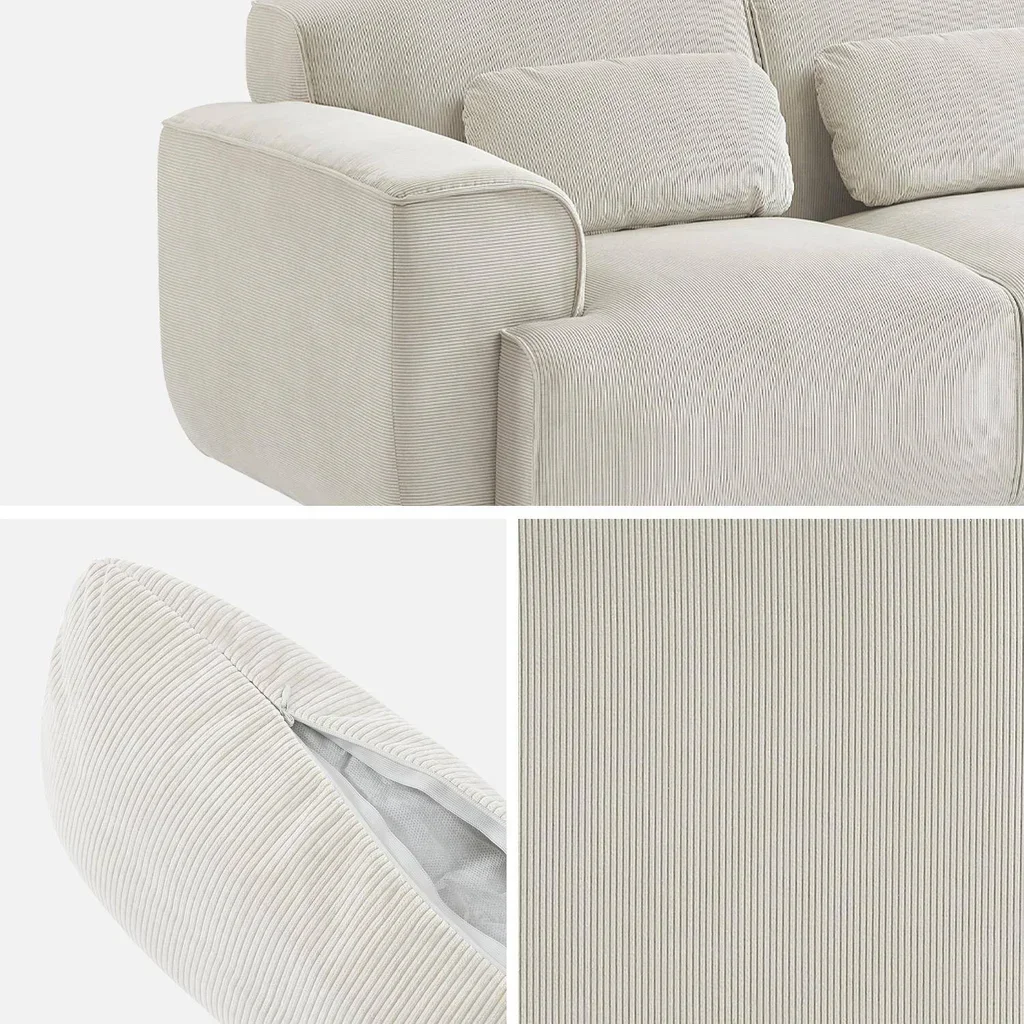 Sofá Wallas 3 Lugares Veludo Cotelê Greige Elegante e Confortável