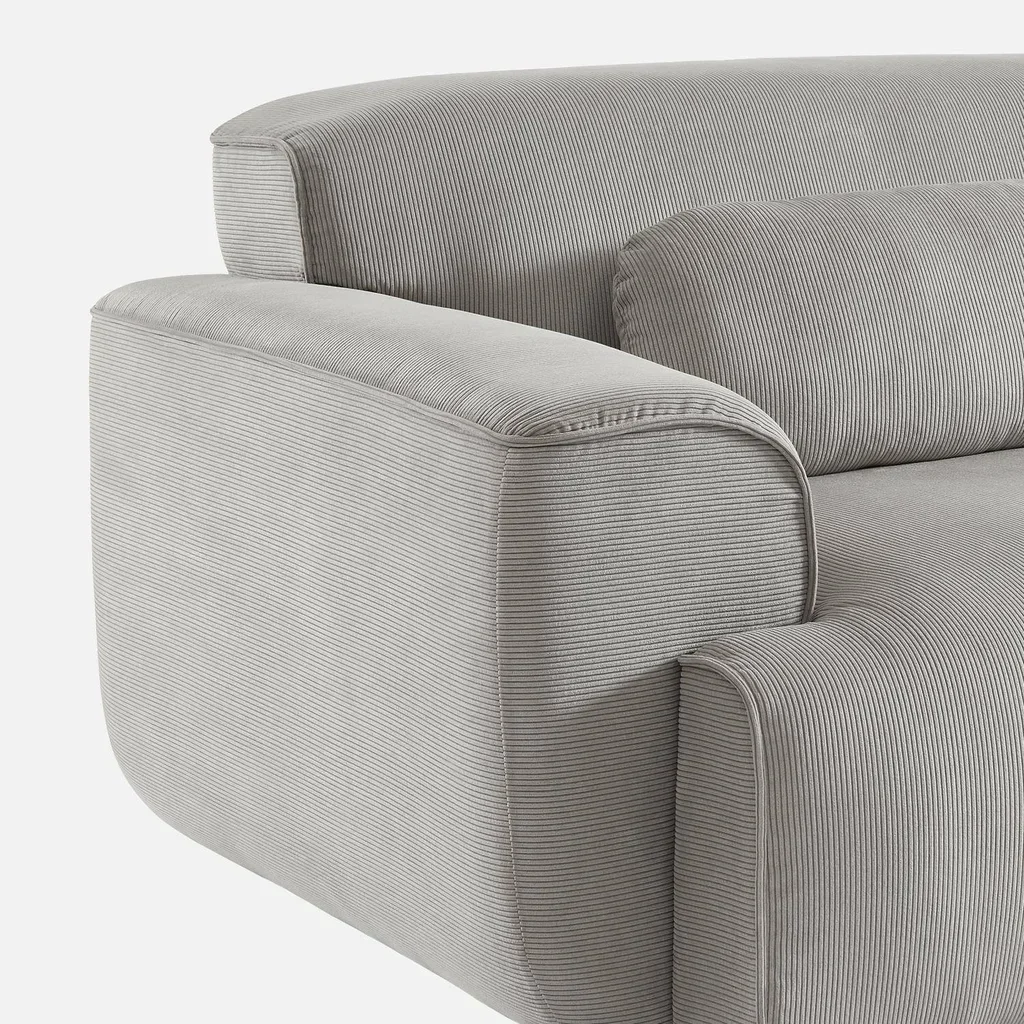 Sofá 3 lugares veludo corduroy greige design minimalista Wallas