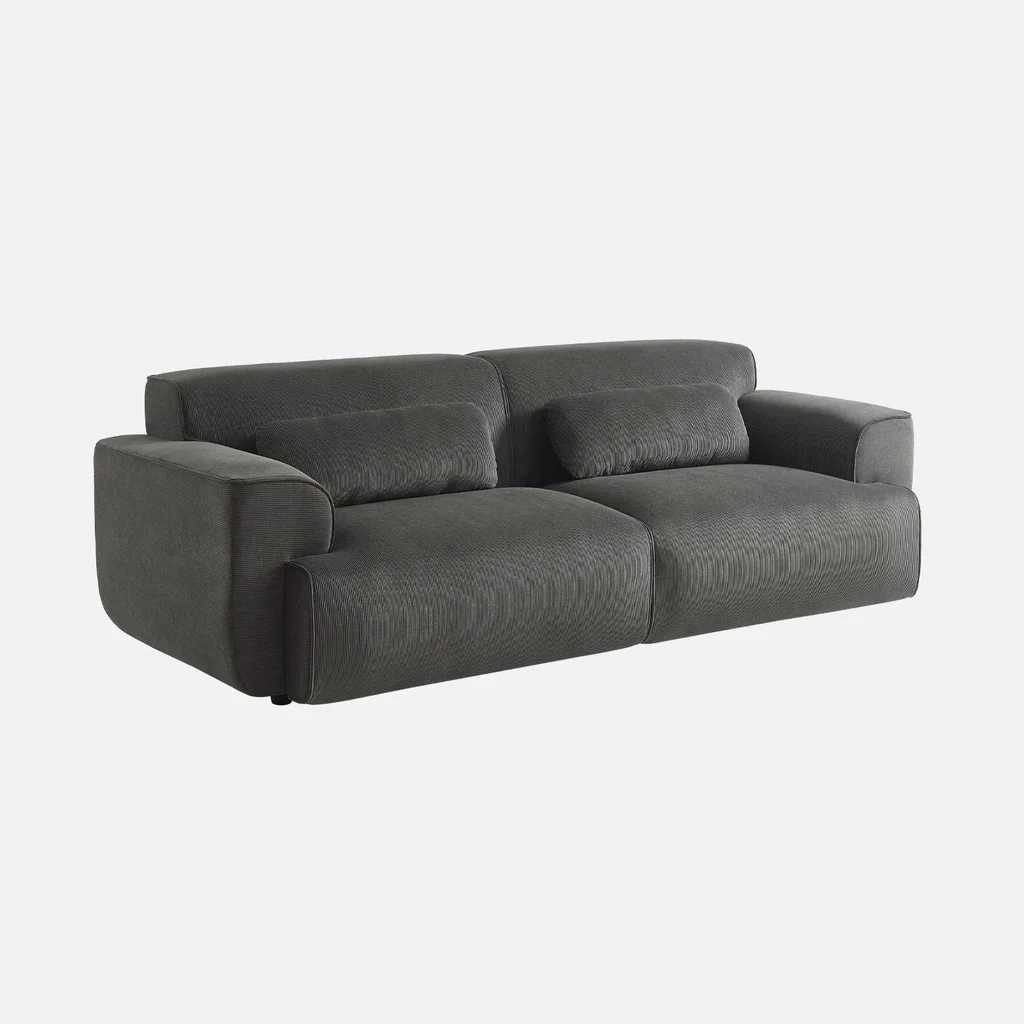 Sofá 3 Lugares Wallas Veludo Cotelê Greige Design Contemporâneo Sala de Estar