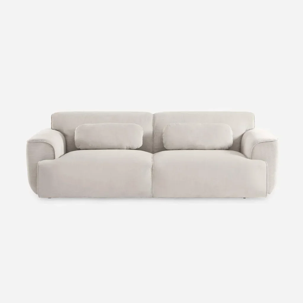 Sofá 3 lugares Wallas veludo canelado greige design contemporâneo