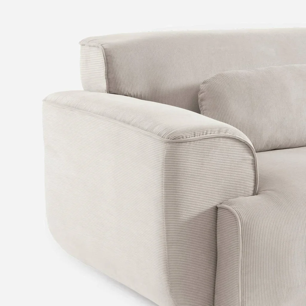 Sofá 3 lugares Wallas veludo canelado greige design contemporâneo