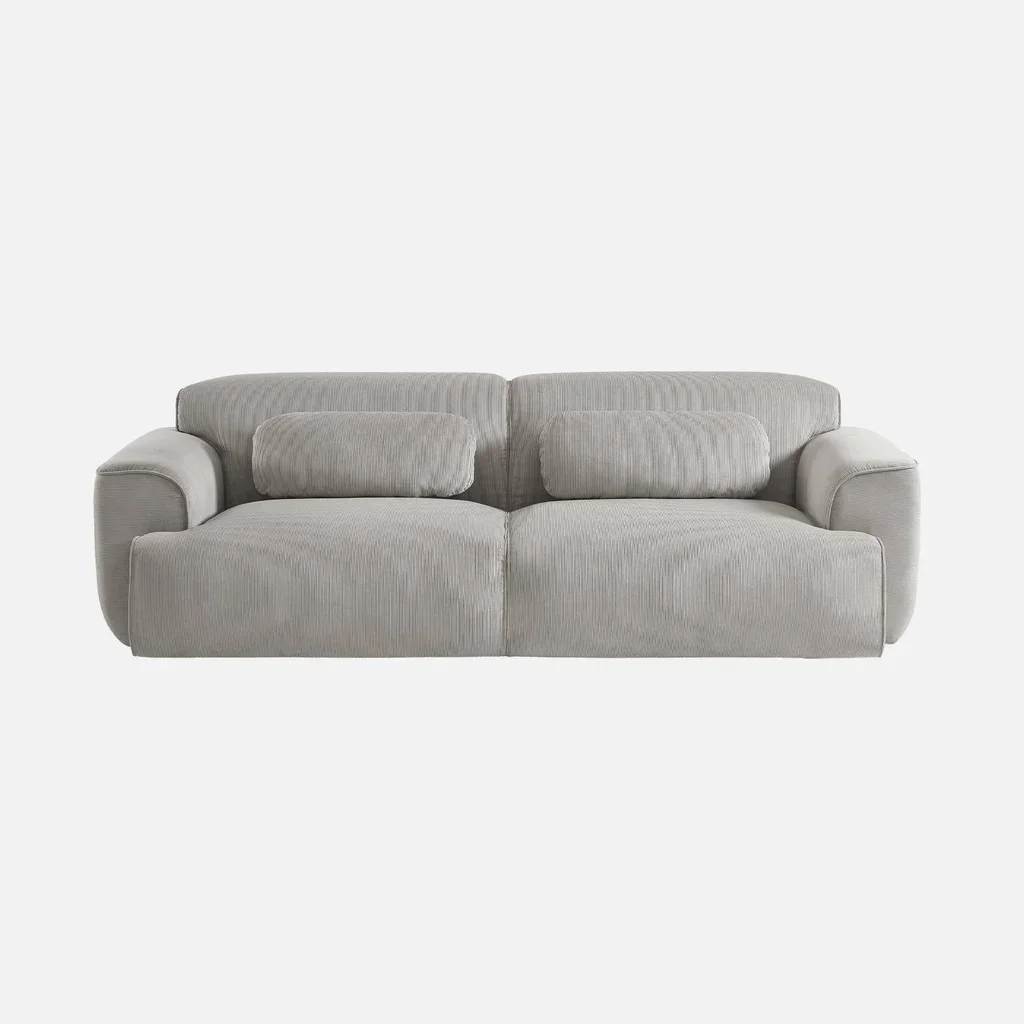 Sofá 3 lugares veludo corduroy greige design minimalista Wallas