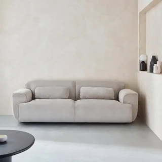 Sofá 3 lugares Wallas veludo canelado greige design contemporâneo