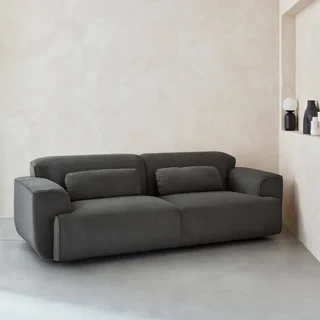 Sofá 3 Lugares Wallas Veludo Cotelê Greige Design Contemporâneo Sala de Estar