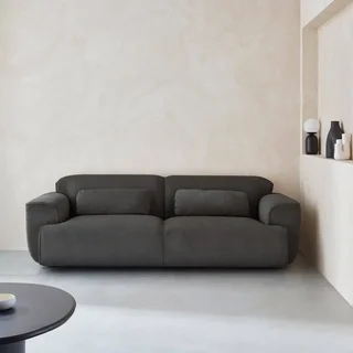 Sofá 3 Lugares Wallas Veludo Cotelê Greige Design Contemporâneo Sala de Estar