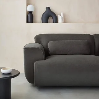 Sofá 3 Lugares Wallas Veludo Cotelê Greige Design Contemporâneo Sala de Estar