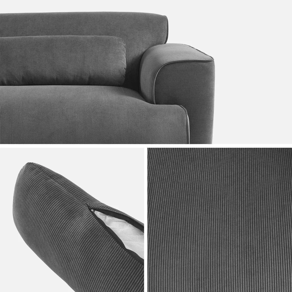 Sofá 3 Lugares Wallas Veludo Cotelê Greige Design Contemporâneo Sala de Estar