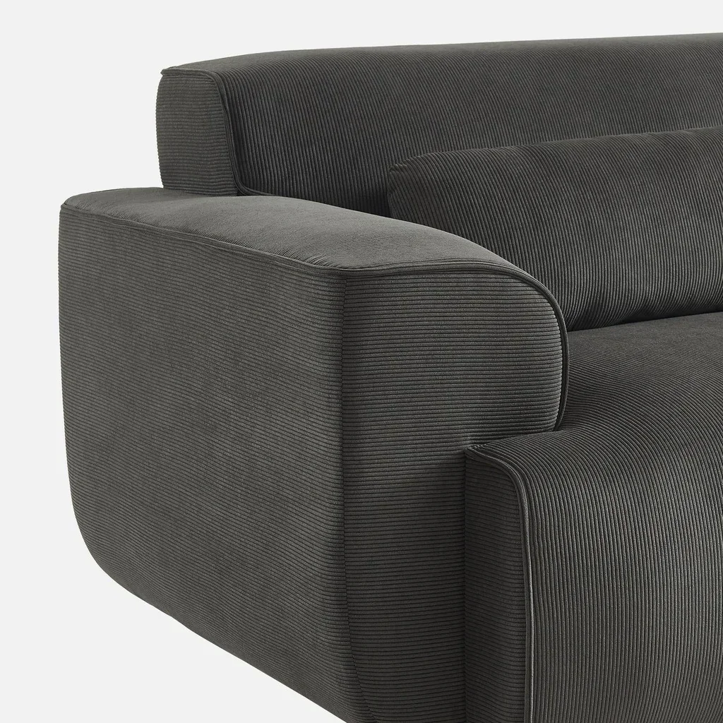 Sofá 3 Lugares Wallas Veludo Cotelê Greige Design Contemporâneo Sala de Estar