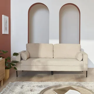 3-Sitzer Sofa Bjorn Beige Cord Samt Schwarze Metallbeine