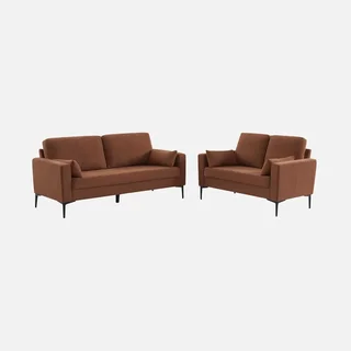 3-Sitzer Sofa Cord Samt Beige mit Schwarzen Metallfüßen Skandinavischer Stil