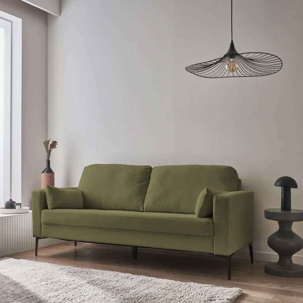 Beiges Kordsamt 3-Sitzer Sofa mit schwarzen Metallbeinen skandinavischer Stil Bjorn