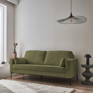 Beiges Kordsamt 3-Sitzer Sofa mit schwarzen Metallbeinen skandinavischer Stil Bjorn