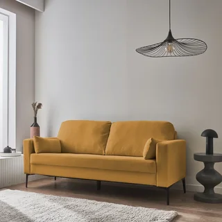 3-Sitzer Sofa Bjorn Beige Cord Samt Schwarze Metallbeine