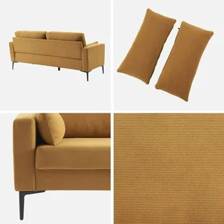 3-Sitzer Sofa Bjorn Beige Cord Samt Schwarze Metallbeine
