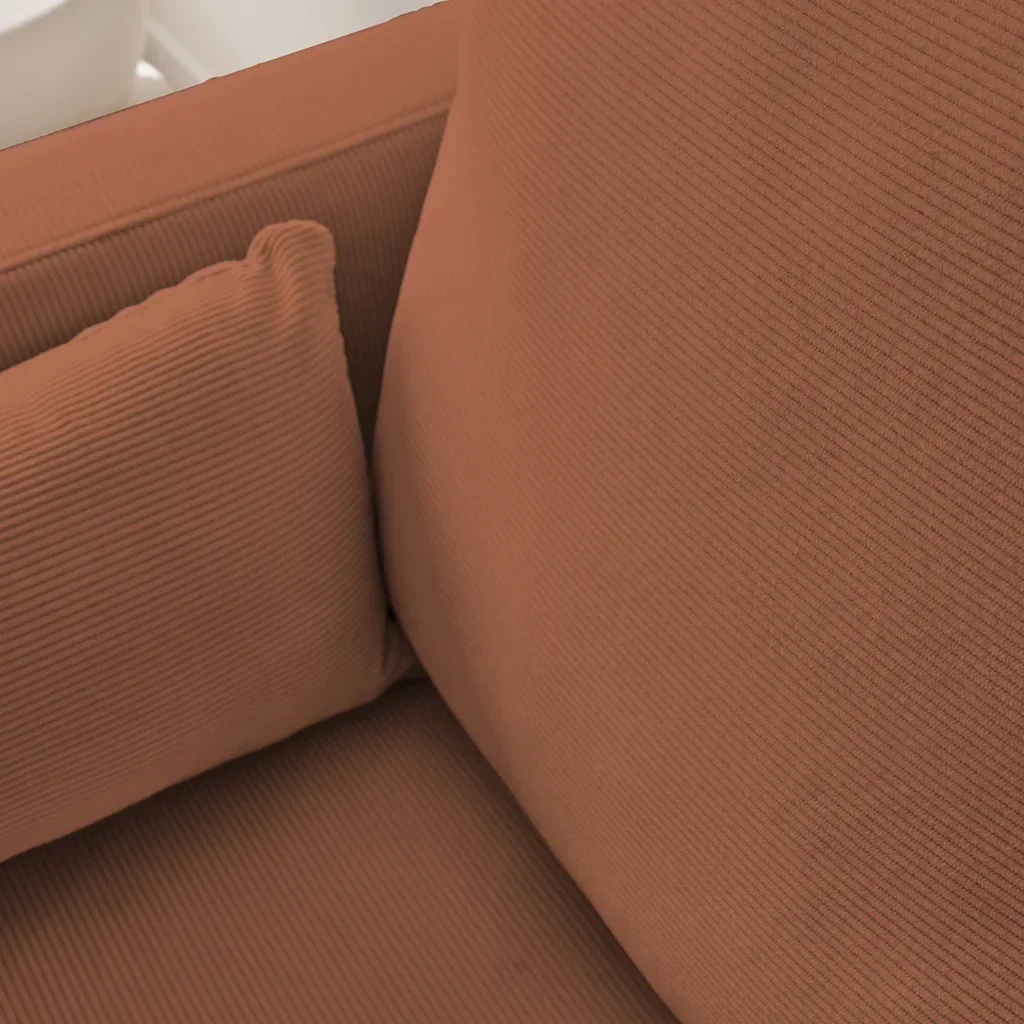 3-Sitzer Sofa Cord Samt Beige mit Schwarzen Metallfüßen Skandinavischer Stil