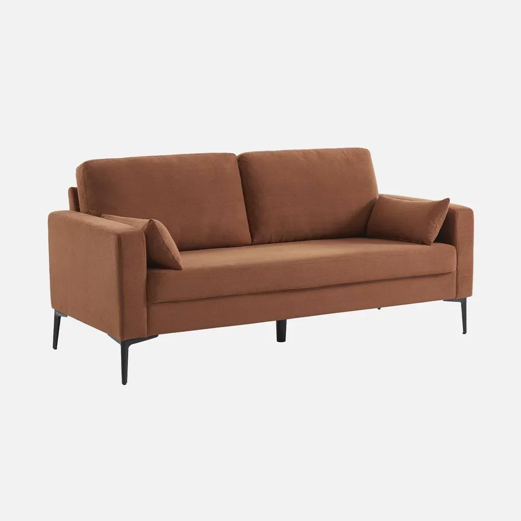 3-Sitzer Sofa Cord Samt Beige mit Schwarzen Metallfüßen Skandinavischer Stil
