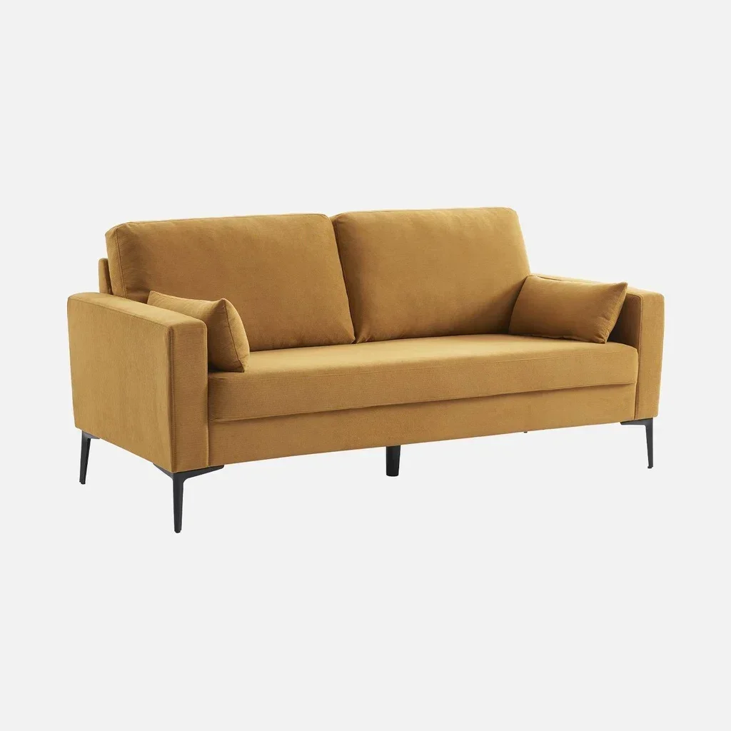 3-Sitzer Sofa Bjorn Beige Cord Samt Schwarze Metallbeine