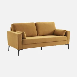 3-Sitzer Sofa Bjorn Beige Cord Samt Schwarze Metallbeine