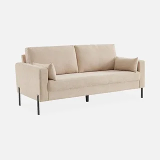 3-Sitzer Sofa Bjorn Beige Cord Samt Schwarze Metallbeine