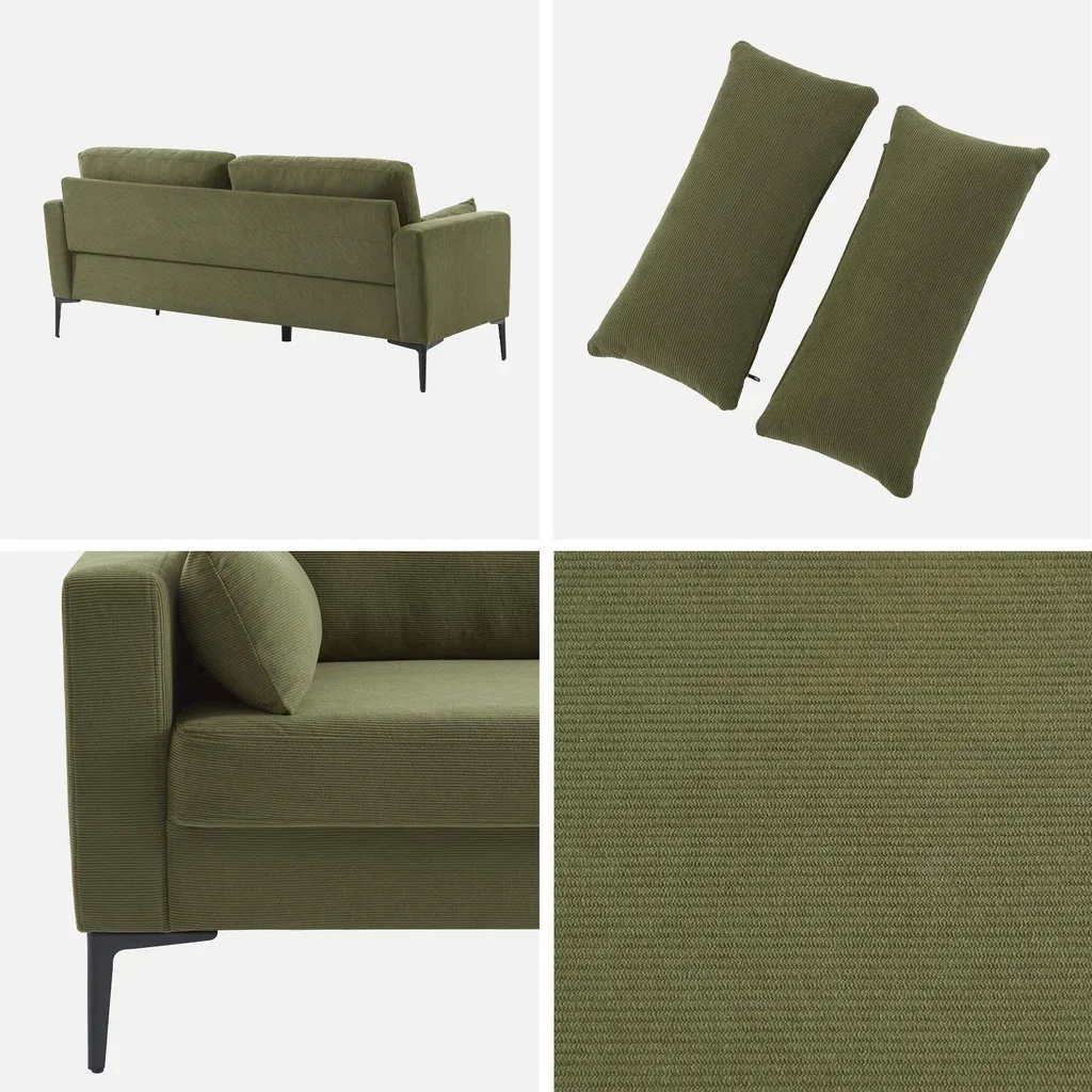 Beiges Kordsamt 3-Sitzer Sofa mit schwarzen Metallbeinen skandinavischer Stil Bjorn