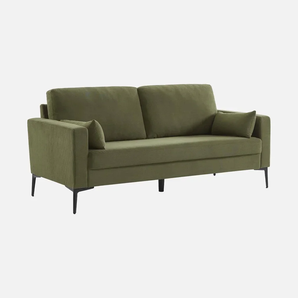 Beiges Kordsamt 3-Sitzer Sofa mit schwarzen Metallbeinen skandinavischer Stil Bjorn
