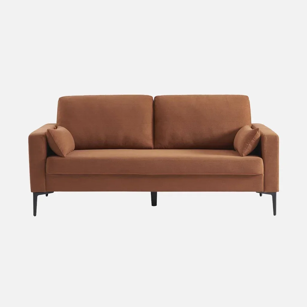 3-Sitzer Sofa Cord Samt Beige mit Schwarzen Metallfüßen Skandinavischer Stil