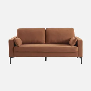 3-Sitzer Sofa Cord Samt Beige mit Schwarzen Metallfüßen Skandinavischer Stil
