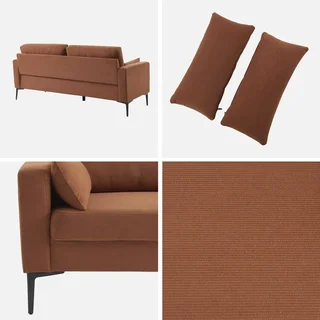 3-Sitzer Sofa Cord Samt Beige mit Schwarzen Metallfüßen Skandinavischer Stil
