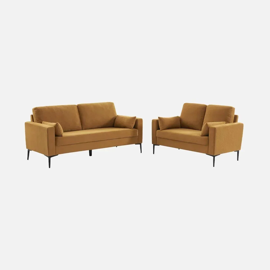3-Sitzer Sofa Bjorn Beige Cord Samt Schwarze Metallbeine