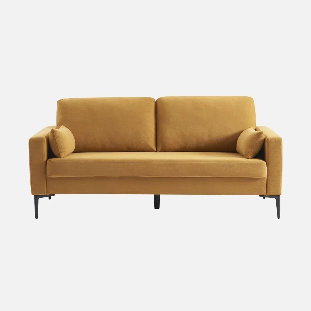 3-Sitzer Sofa Bjorn Beige Cord Samt Schwarze Metallbeine