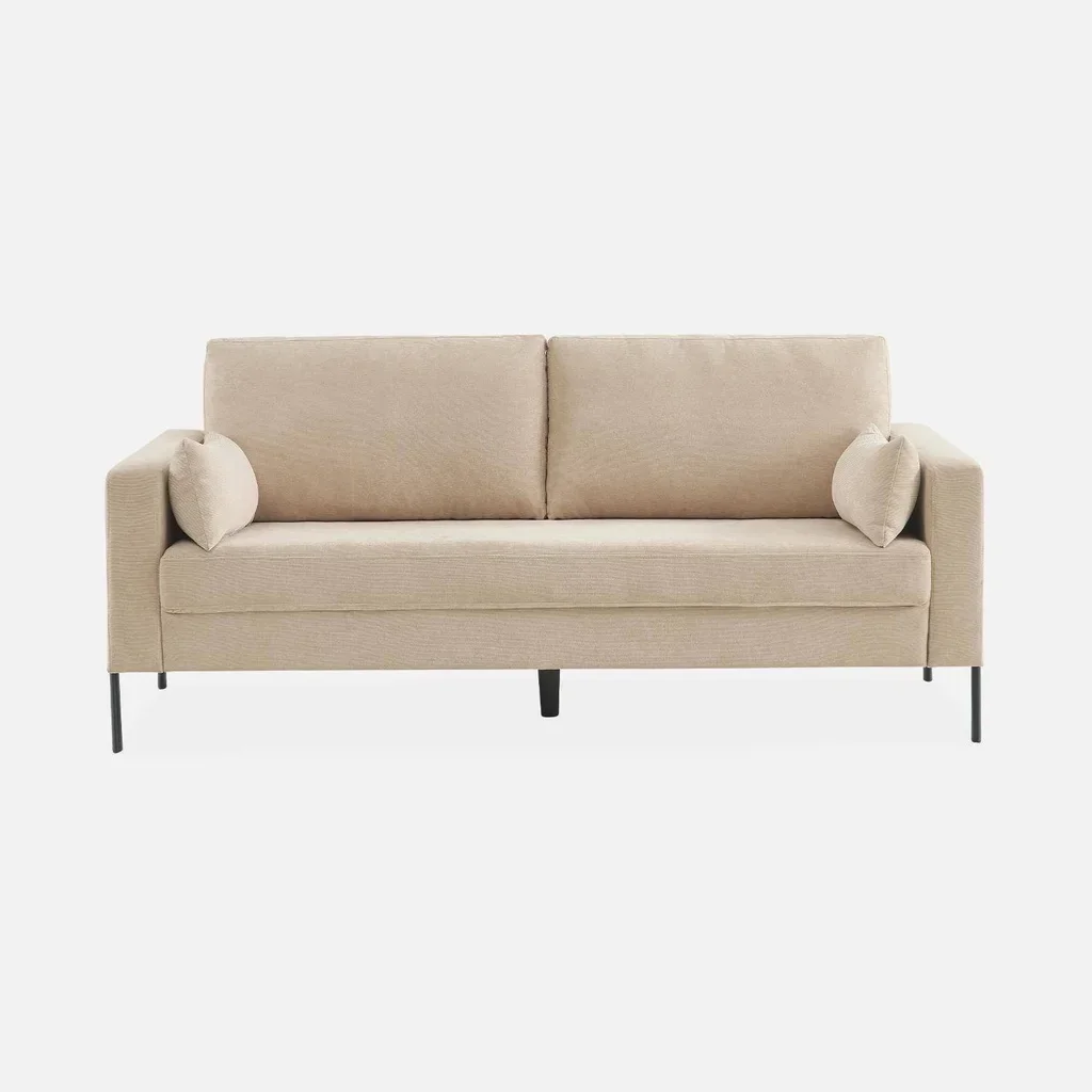 3-Sitzer Sofa Bjorn Beige Cord Samt Schwarze Metallbeine