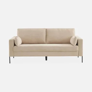3-Sitzer Sofa Bjorn Beige Cord Samt Schwarze Metallbeine