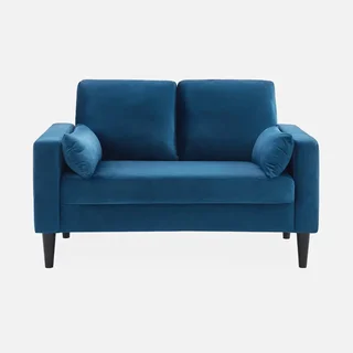 Vintage 2-Sitzer Bjorn Sofa Samt Blau Skandinavisches Holz