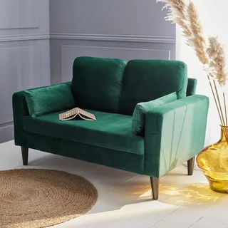 Bjorn Vintage 2-Sitzer Sofa Blau Samt Skandinavisches Design Schwarzes Holz