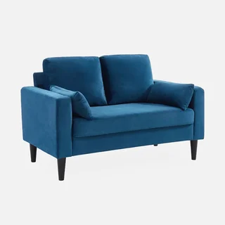 Vintage 2-Sitzer Bjorn Sofa Samt Blau Skandinavisches Holz