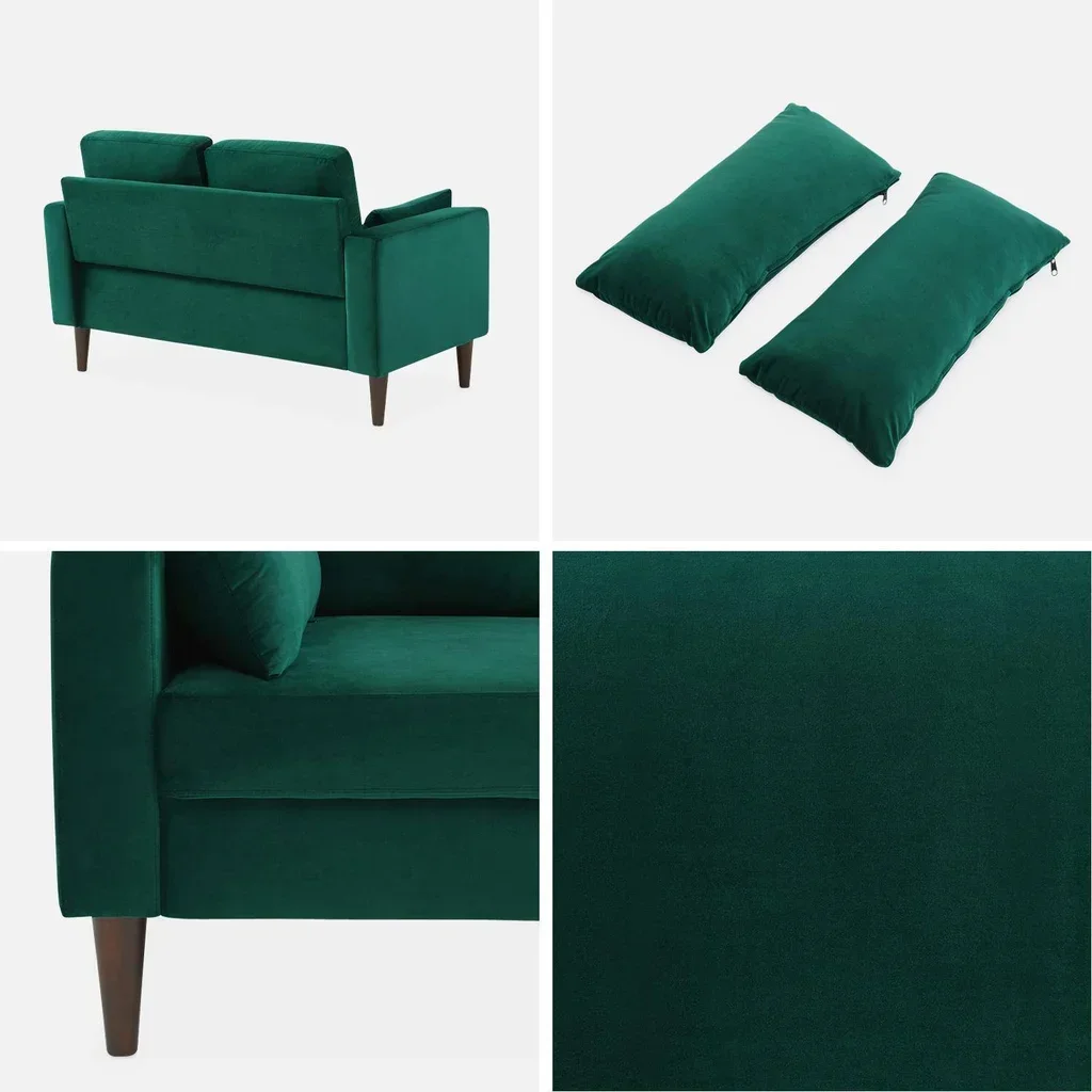 Bjorn Vintage 2-Sitzer Sofa Blau Samt Skandinavisches Design Schwarzes Holz