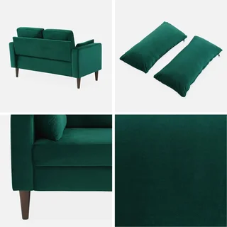 Bjorn Vintage 2-Sitzer Sofa Blau Samt Skandinavisches Design Schwarzes Holz
