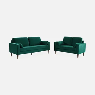 Bjorn Vintage 2-Sitzer Sofa Blau Samt Skandinavisches Design Schwarzes Holz