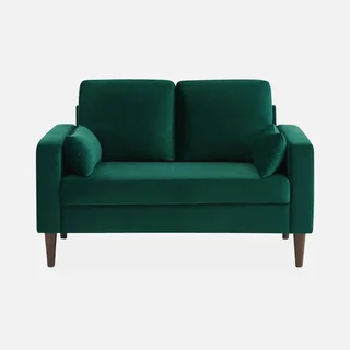 Bjorn Vintage 2-Sitzer Sofa Blau Samt Skandinavisches Design Schwarzes Holz